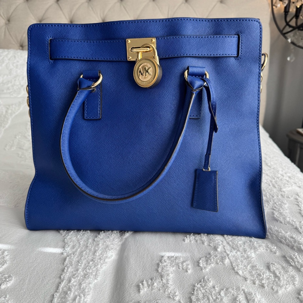 Michael Kors Hamilton Tote Cobalt Blue with Gold Hardware